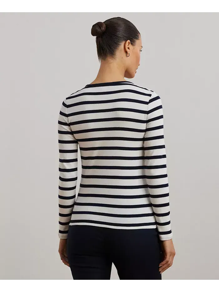Футболка с длинным рукавом Stretch Lauren Ralph Lauren — изображение 2 из 5, белый/темно-синий