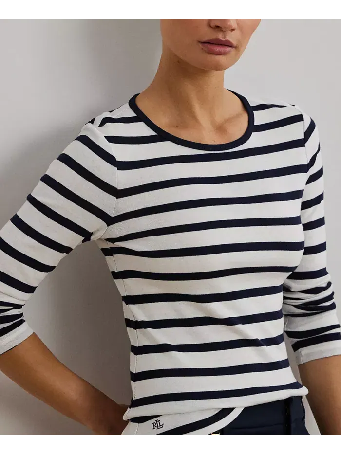 Футболка с длинным рукавом Stretch Lauren Ralph Lauren — изображение 3 из 5, белый/темно-синий