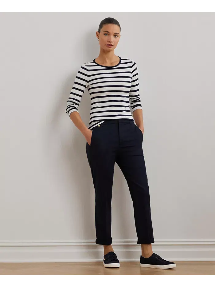 Футболка с длинным рукавом Stretch Lauren Ralph Lauren — изображение 4 из 5, белый/темно-синий