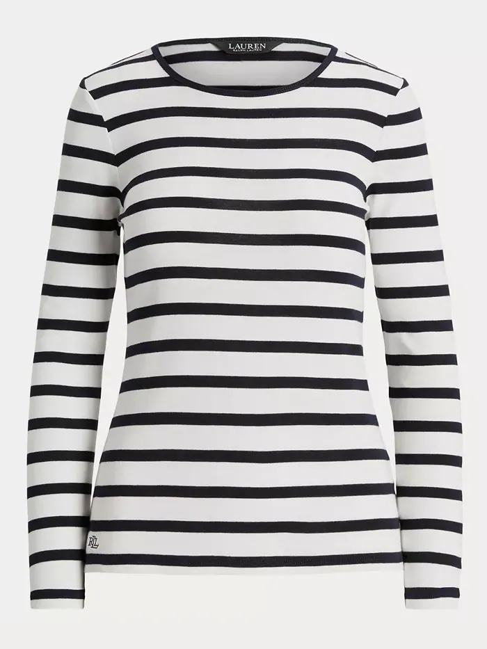 Футболка с длинным рукавом Stretch Lauren Ralph Lauren — изображение 5 из 5, белый/темно-синий