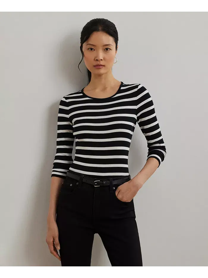 Футболка с длинным рукавом Stretch Lauren Ralph Lauren — изображение 1 из 5, черный/белый