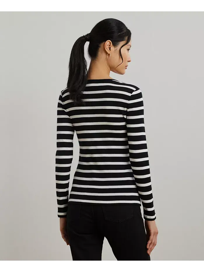Футболка с длинным рукавом Stretch Lauren Ralph Lauren — изображение 2 из 5, черный/белый