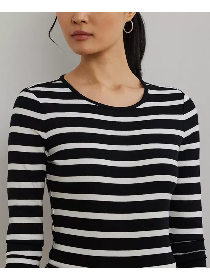 Футболка с длинным рукавом Stretch Lauren Ralph Lauren — изображение 3 из 5, черный/белый