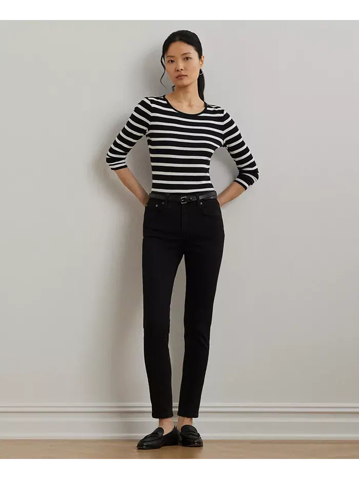 Футболка с длинным рукавом Stretch Lauren Ralph Lauren — изображение 4 из 5, черный/белый