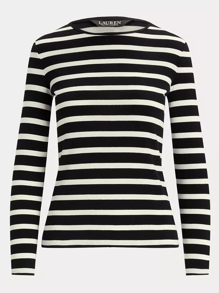 Футболка с длинным рукавом Stretch Lauren Ralph Lauren — изображение 5 из 5, черный/белый