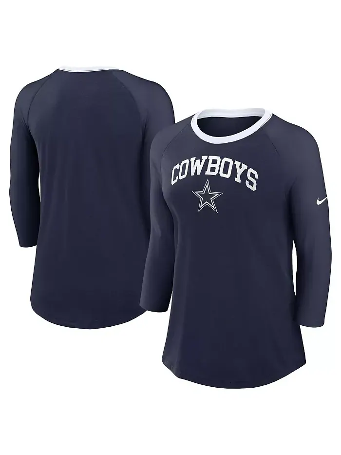 Женская темно-синяя футболка Dallas Cowboys с рукавом реглан 3/4 Nike — изображение 1 из 3