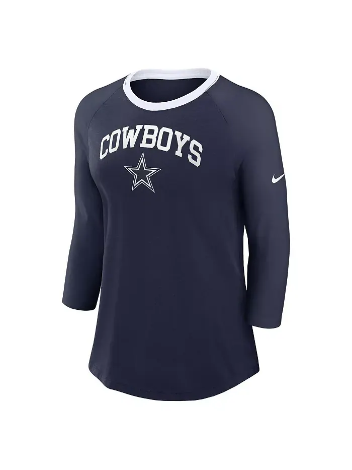 Женская темно-синяя футболка Dallas Cowboys с рукавом реглан 3/4 Nike — изображение 2 из 3