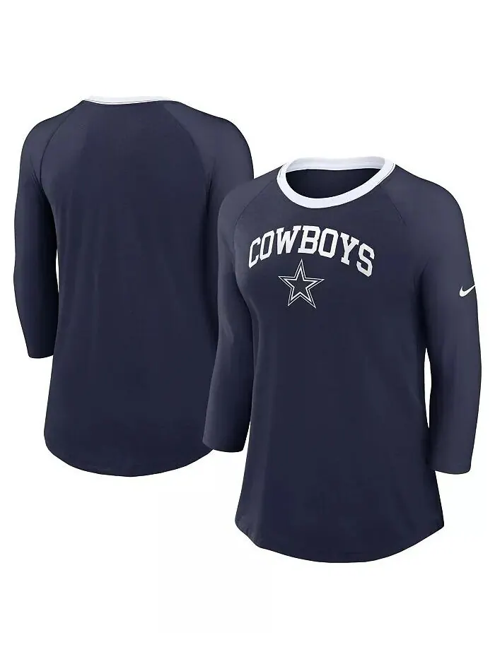 Женская темно-синяя футболка с рукавом 3/4 реглан Dallas Cowboys Nike — изображение 1 из 3, темно-синий белый