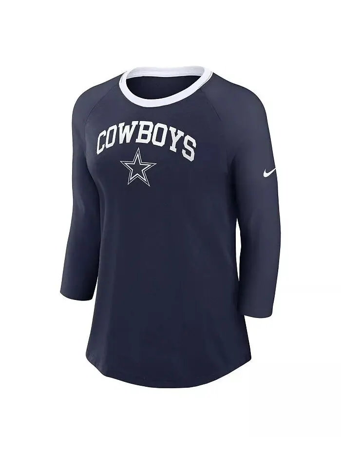 Женская темно-синяя футболка с рукавом 3/4 реглан Dallas Cowboys Nike — изображение 2 из 3, темно-синий белый