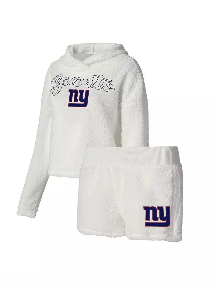Женский комплект для сна из пушистого пуловера New York Giants белого цвета и шорт Concepts Sport — изображение 1 из 3, белый