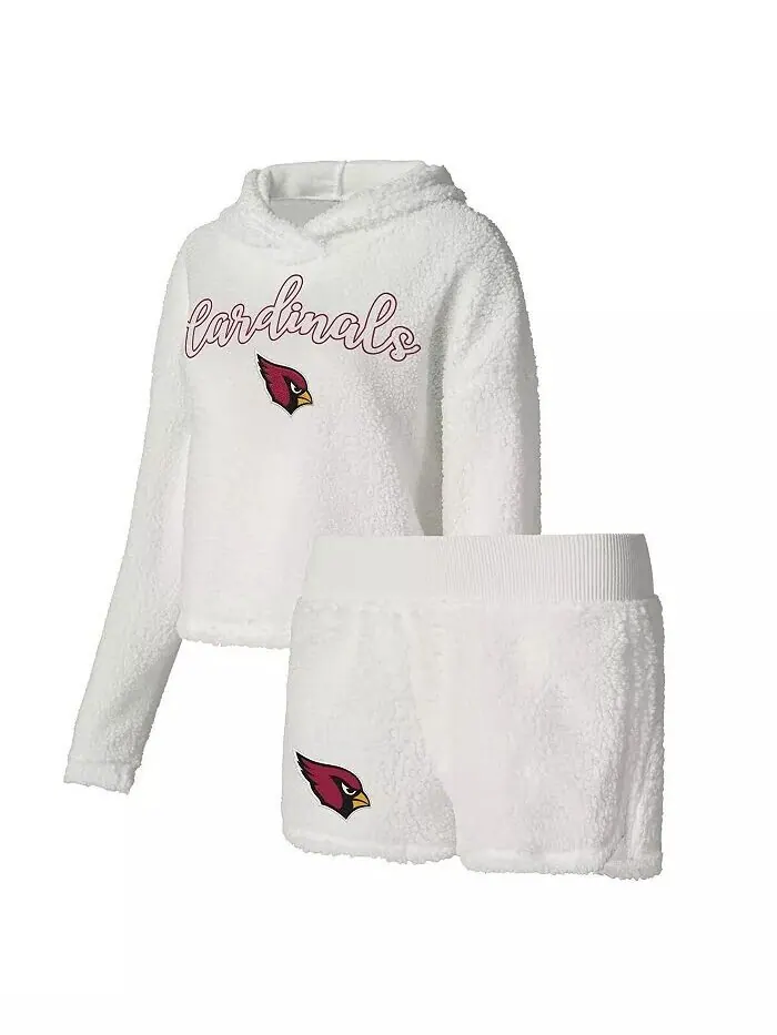 Женский комплект для сна из пушистого пуловера и шорт Arizona Cardinals белого цвета Concepts Sport — изображение 1 из 3