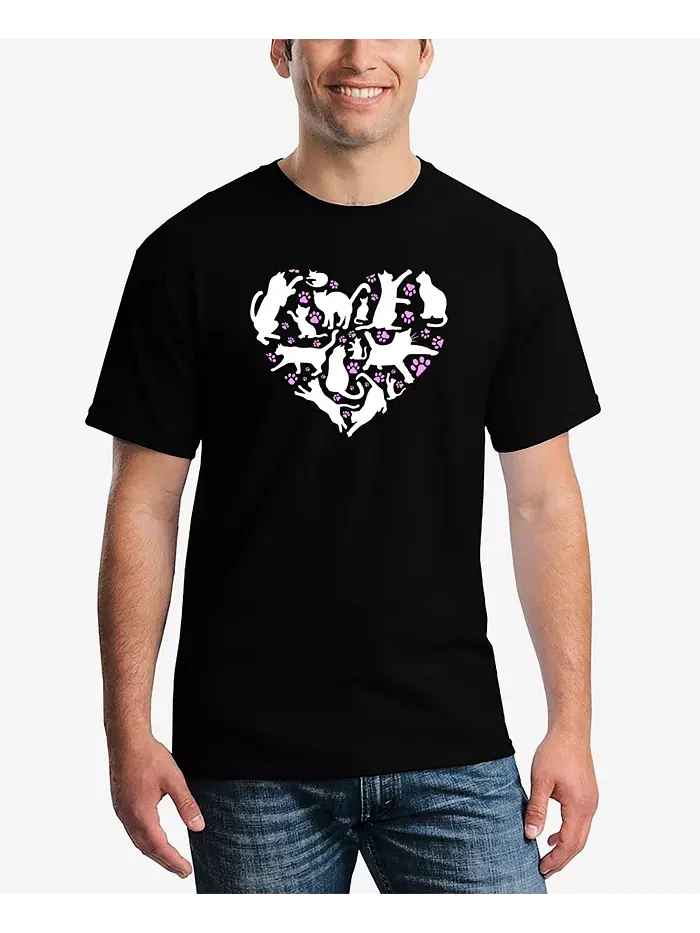 Мужская футболка Cat Heart Word Art LA Pop Art — изображение 1 из 3, черный