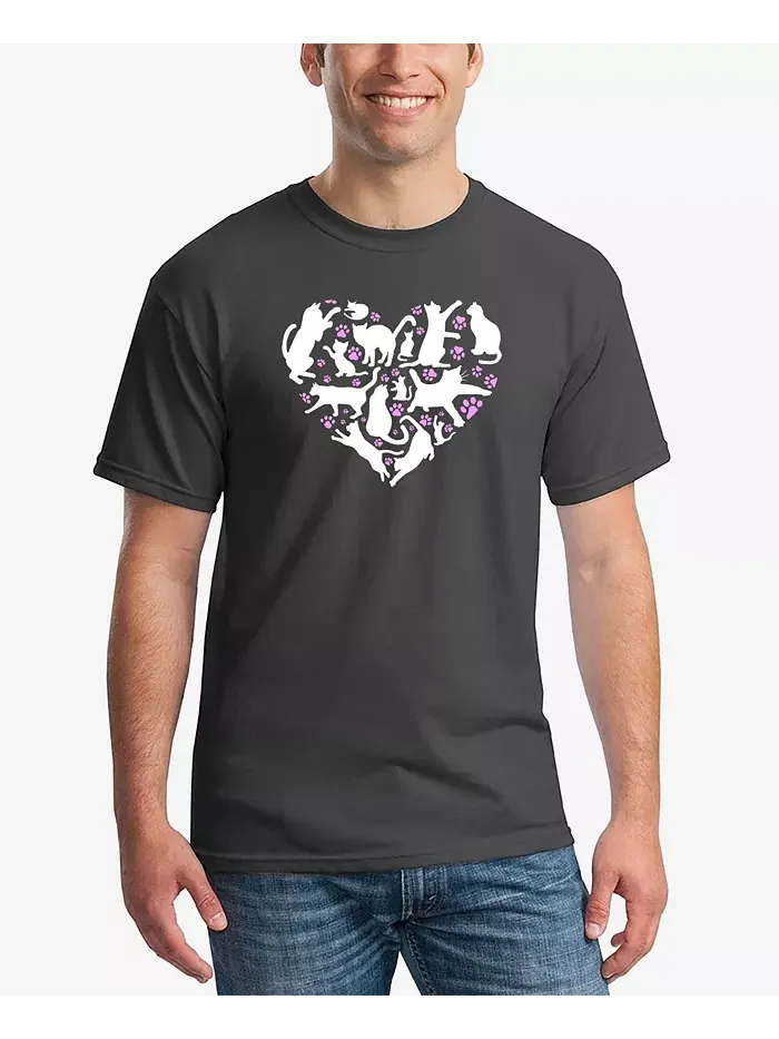 Мужская футболка Cat Heart Word Art LA Pop Art — изображение 1 из 2, серый