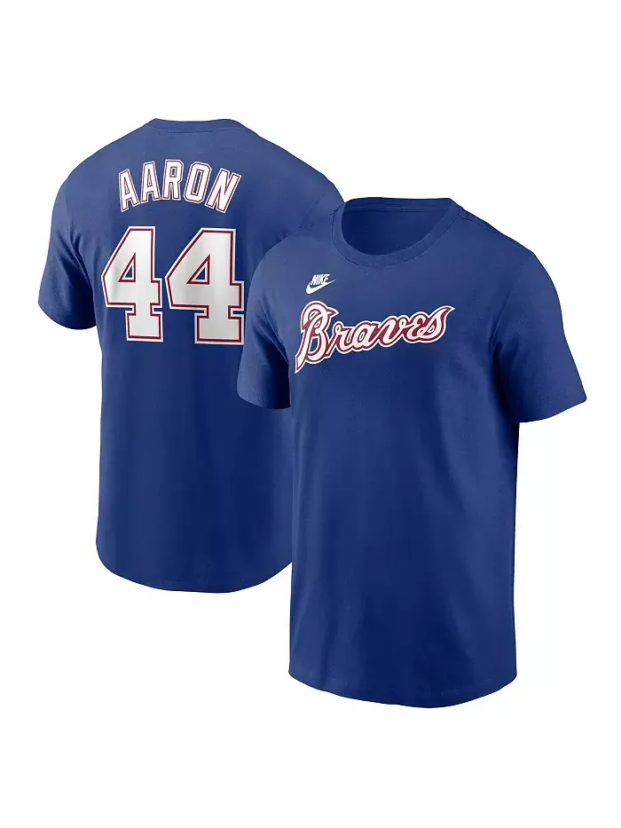 Мужская футболка Atlanta Braves Cooperstown Collection с именем и номером Hank Aaron — изображение 1 из 3, королевский