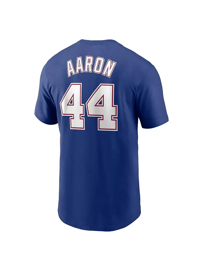 Мужская футболка Atlanta Braves Cooperstown Collection с именем и номером Hank Aaron — изображение 2 из 3, королевский