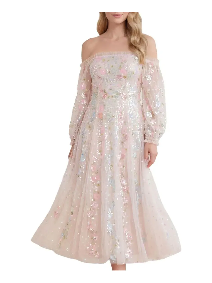 Платье с открытыми плечами из тюля с блестками Confetti Gloss Off-Shoulder Ballerina Dress Needle &