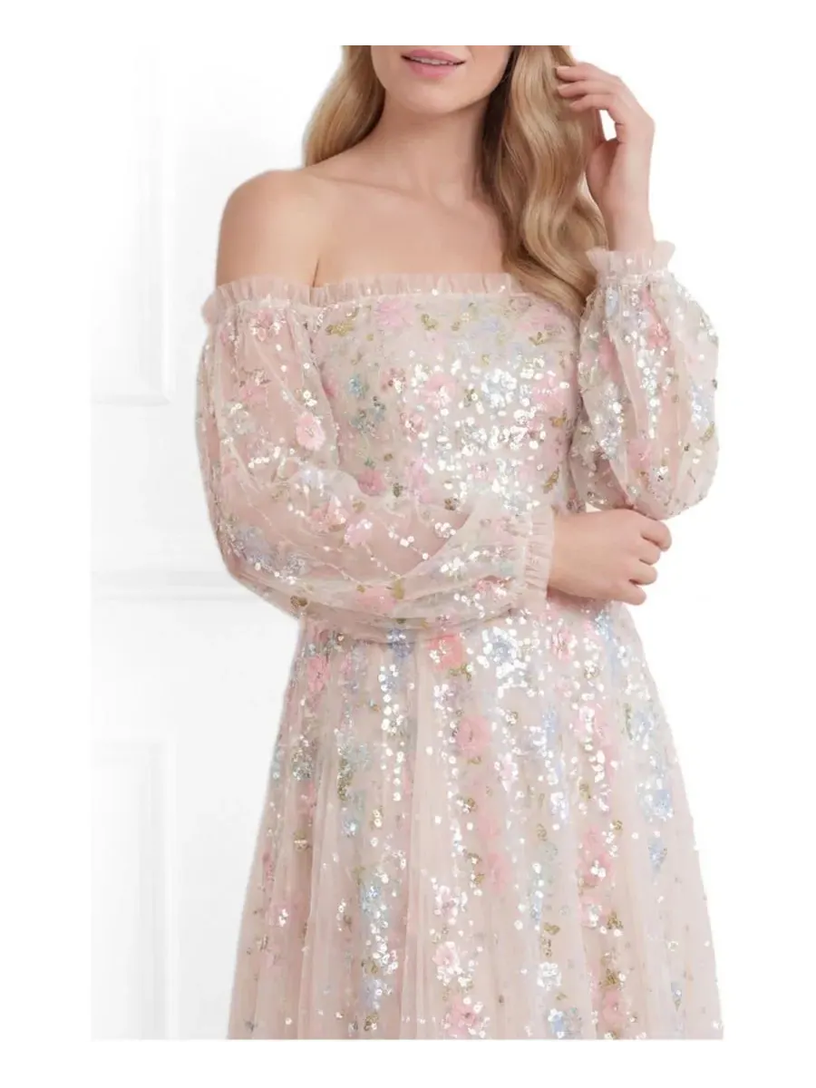 Платье с открытыми плечами из тюля с блестками Confetti Gloss Off-Shoulder Ballerina Dress Needle & — изображение 3 из 4