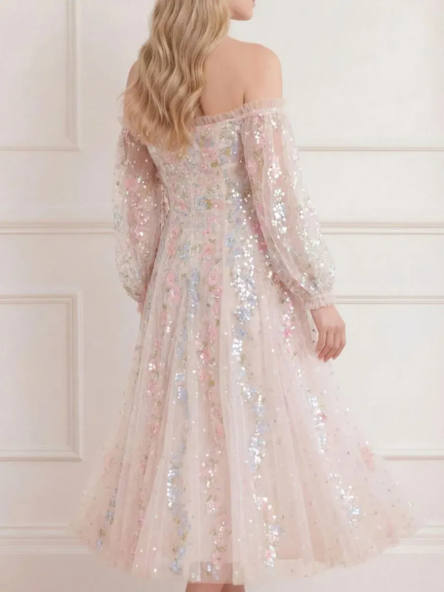 Платье с открытыми плечами из тюля с блестками Confetti Gloss Off-Shoulder Ballerina Dress Needle & — изображение 4 из 4