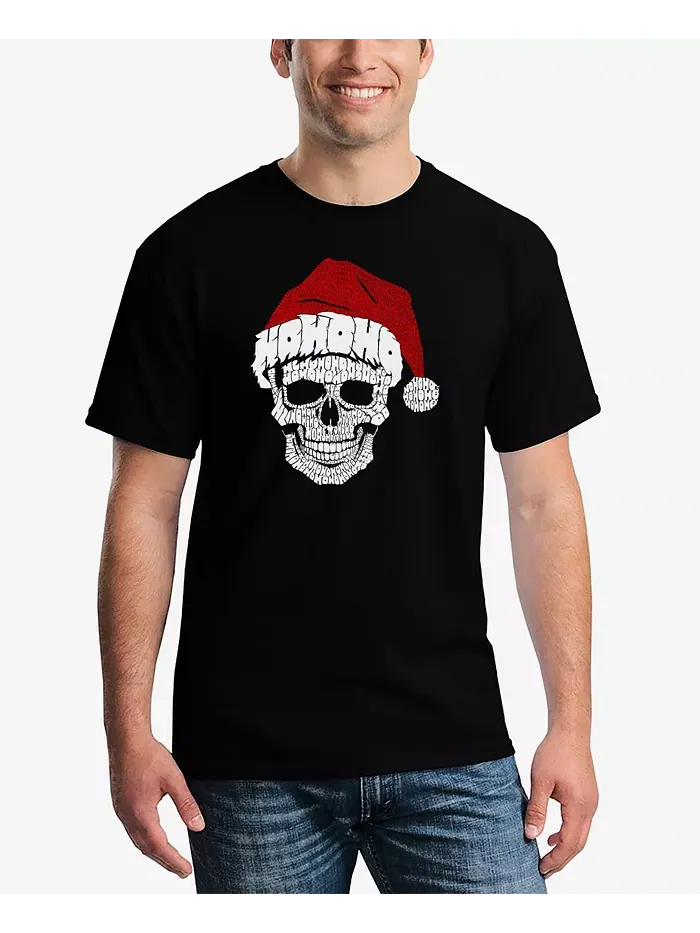 Мужская футболка с принтом Santa Skull Word Art La Pop Art — изображение 1 из 3, серый