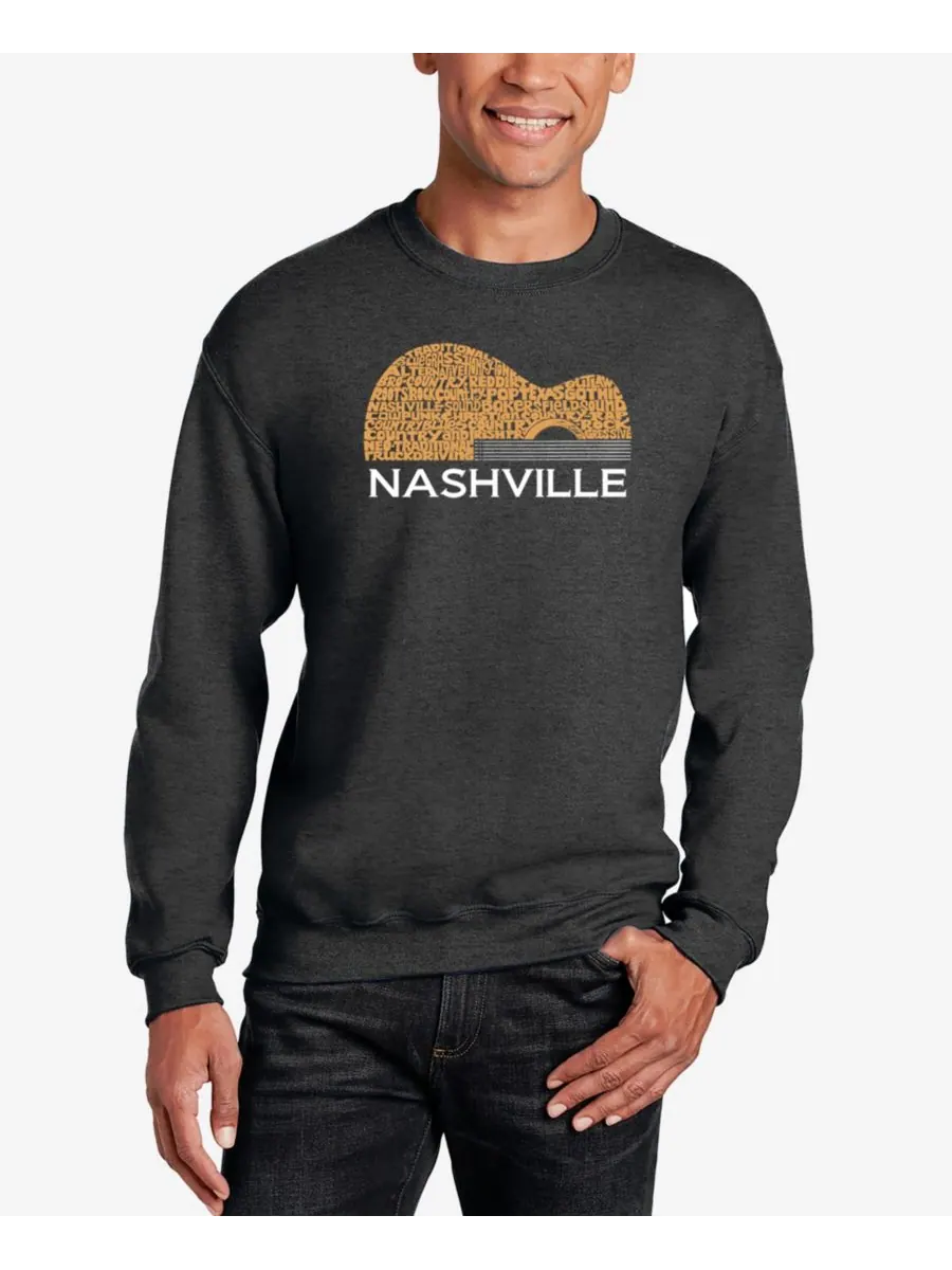 Мужская толстовка с круглым вырезом и надписью "Nashville Guitar" LA Pop Art — изображение 1 из 4, темный серый