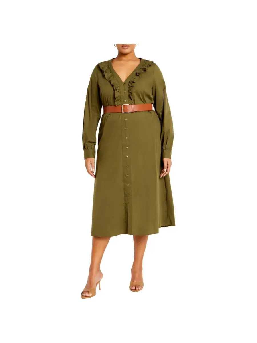 Платье-макси с поясом Zoe Belted Dress CITY CHIC — изображение 1 из 3, хаки