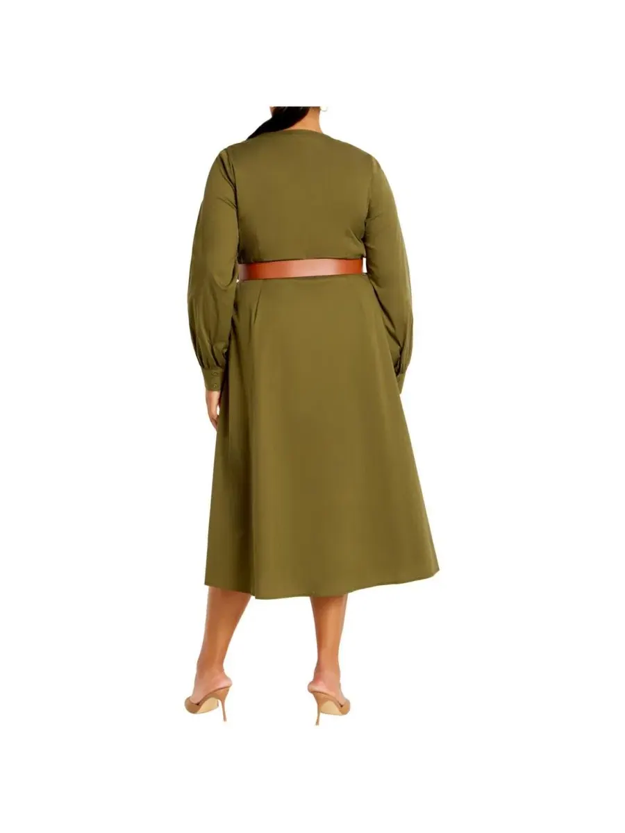 Платье-макси с поясом Zoe Belted Dress CITY CHIC — изображение 2 из 3, хаки