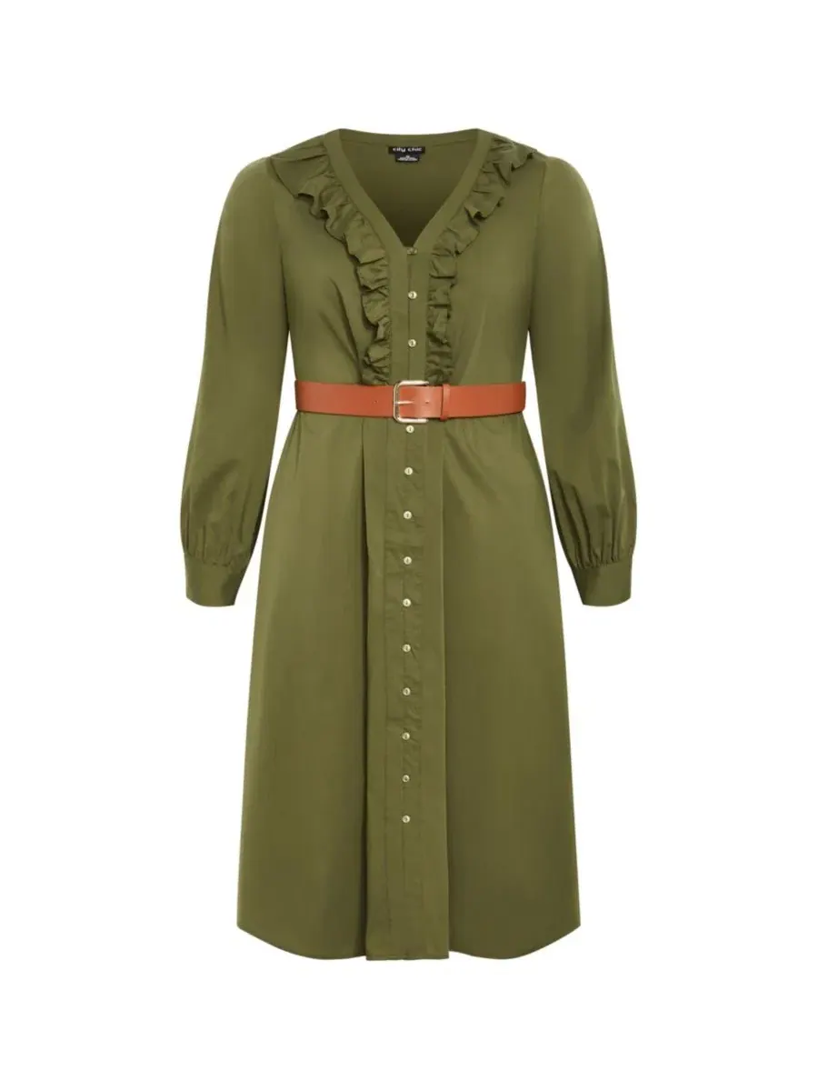 Платье-макси с поясом Zoe Belted Dress CITY CHIC — изображение 3 из 3, хаки