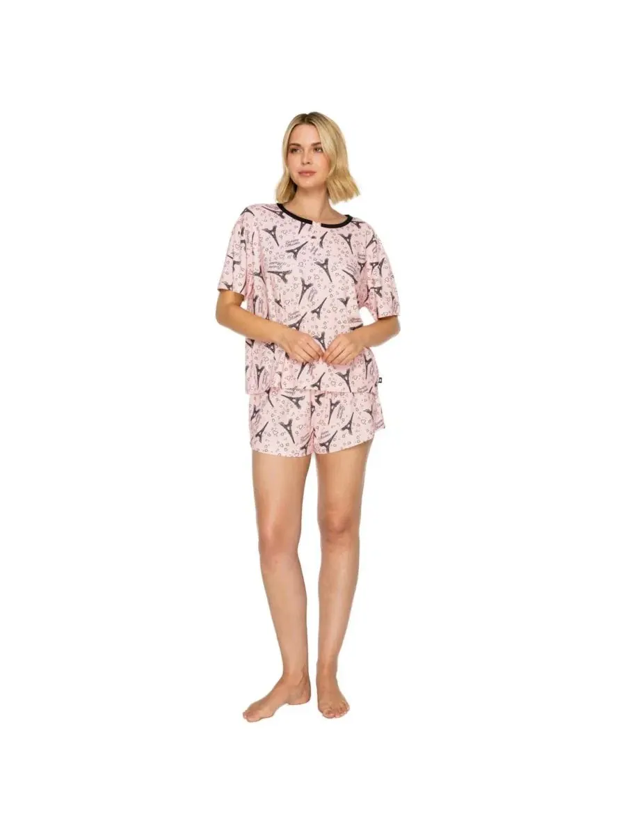 Комплект пижамы с коротким рукавом и шортами, модель Yummy Henley Studio Badgley Mischka