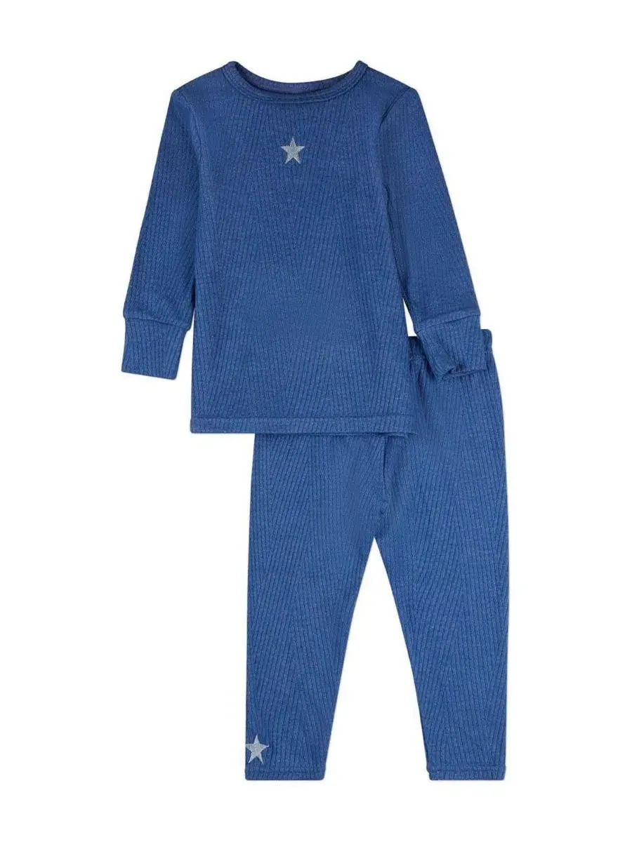 Комплект пижамы из 2 предметов Star Embroidered Textured MeMoi — изображение 1 из 3, темно-синий
