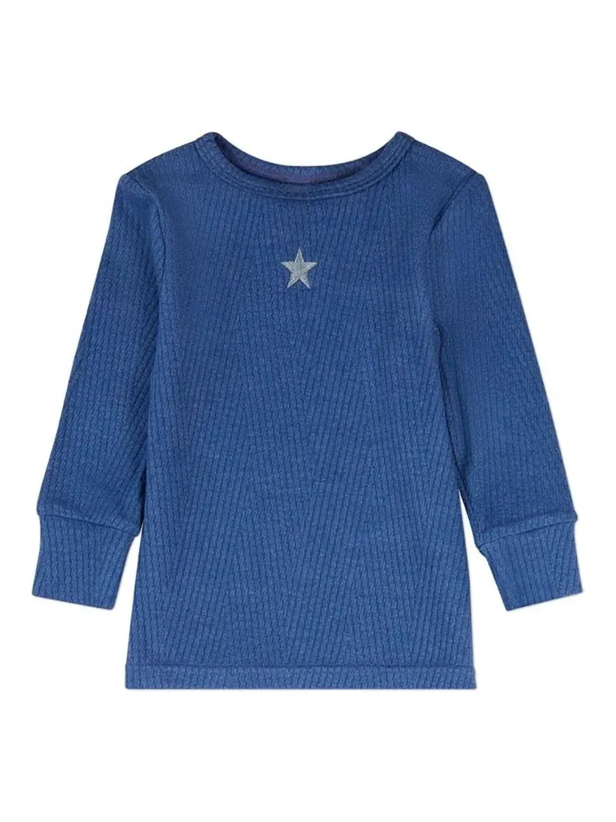 Комплект пижамы из 2 предметов Star Embroidered Textured MeMoi — изображение 2 из 3, темно-синий