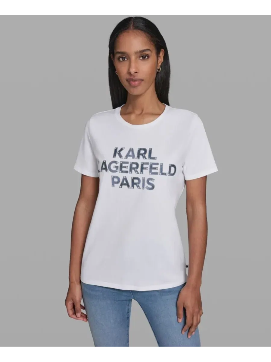 Футболка женская с круглым вырезом и логотипом KARL LAGERFELD PARIS