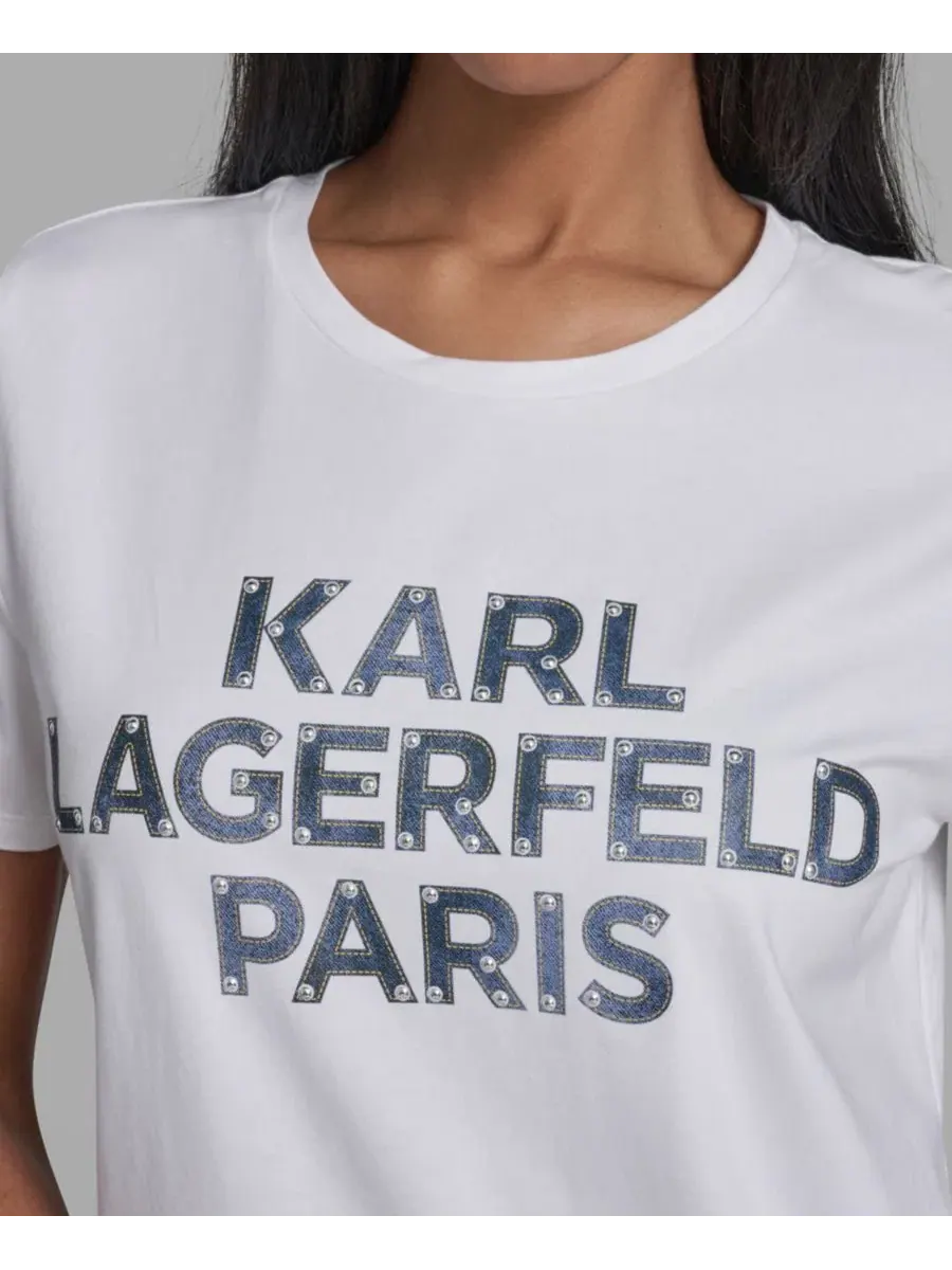 Футболка женская с круглым вырезом и логотипом KARL LAGERFELD PARIS — изображение 4 из 6, белый