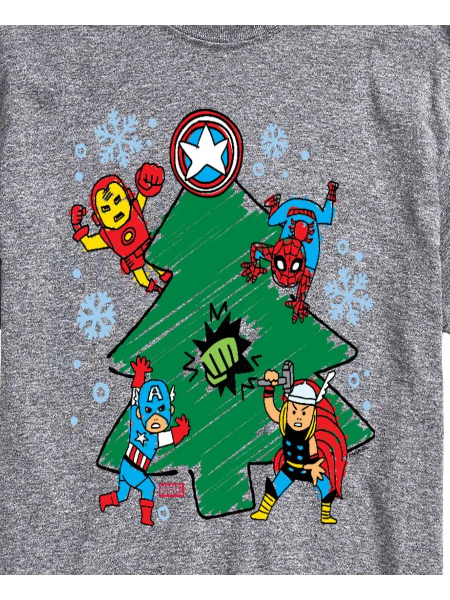 Мужская футболка с коротким рукавом и графическим принтом Marvel Avengers на рождественскую — изображение 2 из 3