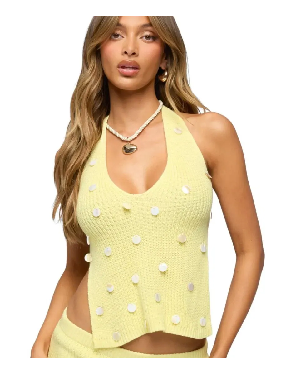 Топ без рукавов Lylah Backless Charm Knit Edikted — изображение 1 из 5, светлый-желтый