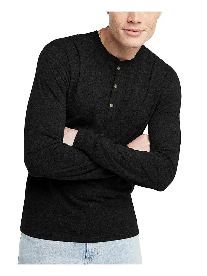 Мужская футболка Originals Tri-Blend с длинными рукавами на пуговицах Hanes — изображение 1 из 2, черный