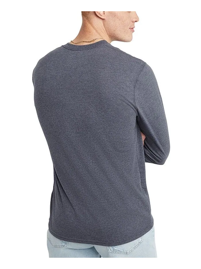 Мужская футболка Originals Tri-Blend с длинными рукавами на пуговицах Hanes — изображение 2 из 3, темно-синий