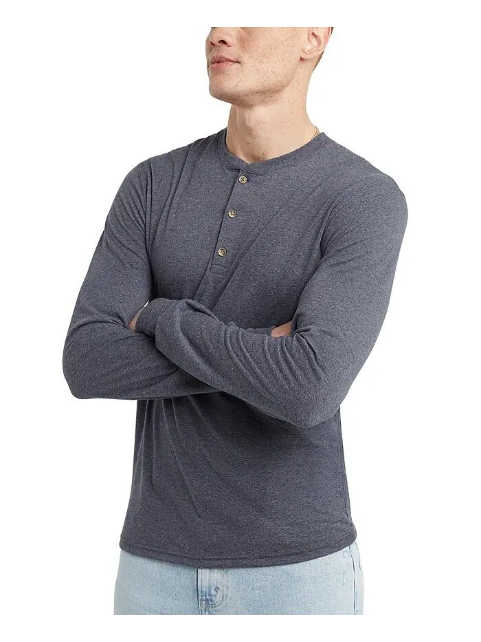 Мужская футболка Originals Tri-Blend с длинными рукавами на пуговицах Hanes — изображение 3 из 3, темно-синий