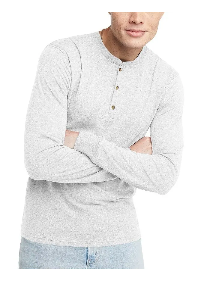 Мужская футболка Originals Tri-Blend с длинными рукавами на пуговицах Hanes — изображение 1 из 2, белый