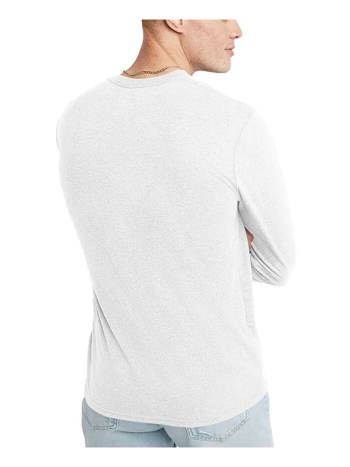 Мужская футболка Originals Tri-Blend с длинными рукавами на пуговицах Hanes — изображение 2 из 2, белый