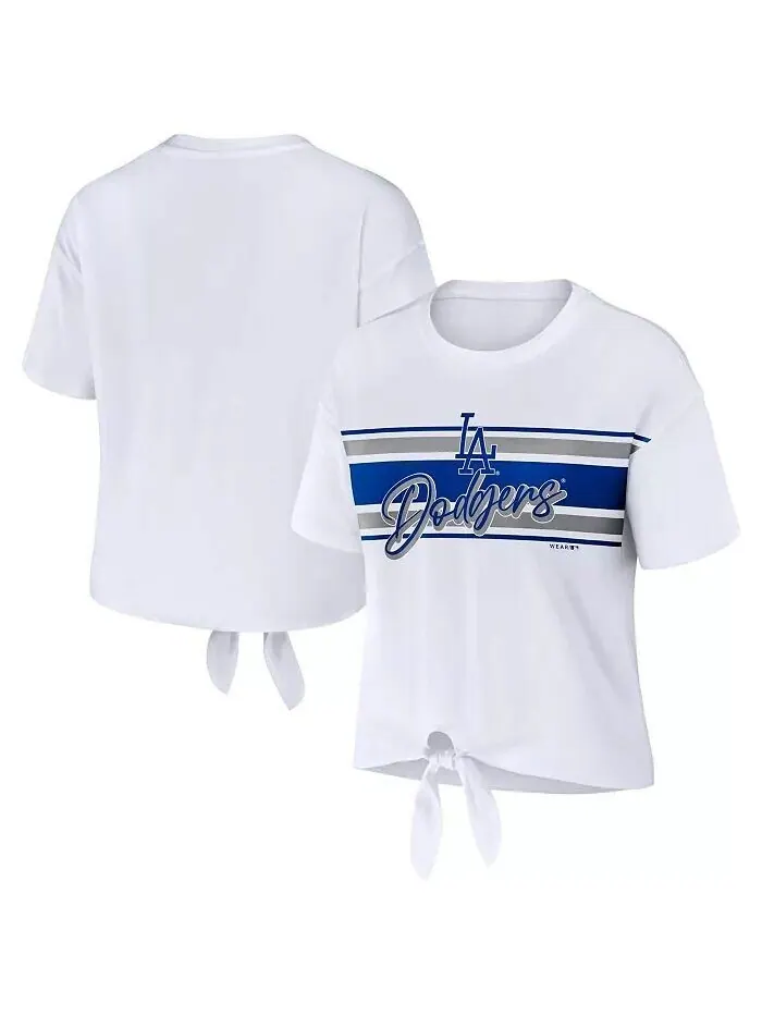 Женская белая футболка Los Angeles Dodgers с завязкой спереди WEAR by Erin Andrews — изображение 1 из 3