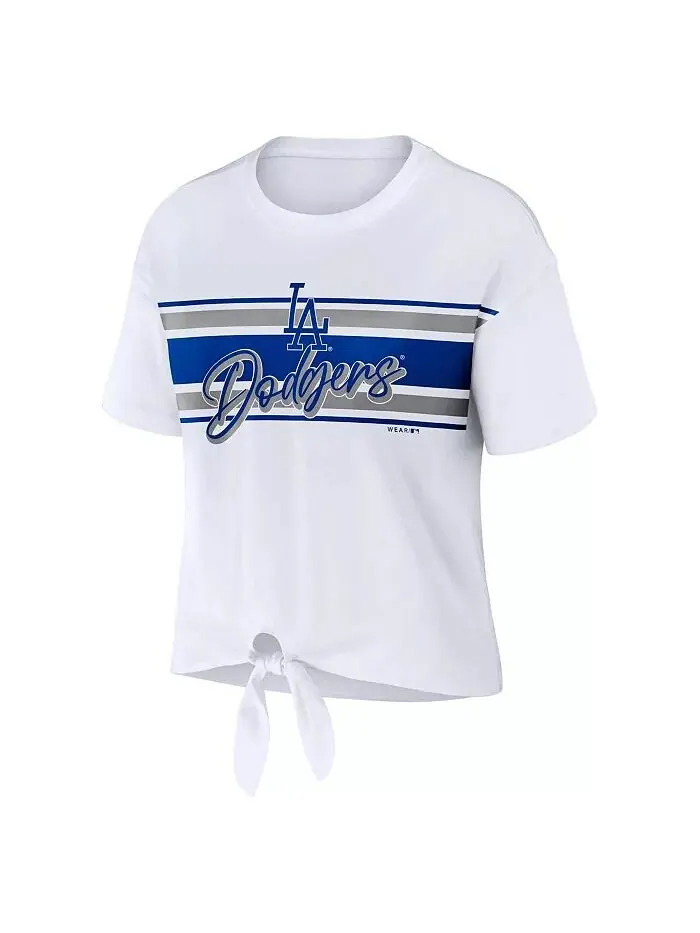 Женская белая футболка Los Angeles Dodgers с завязкой спереди WEAR by Erin Andrews — изображение 2 из 3