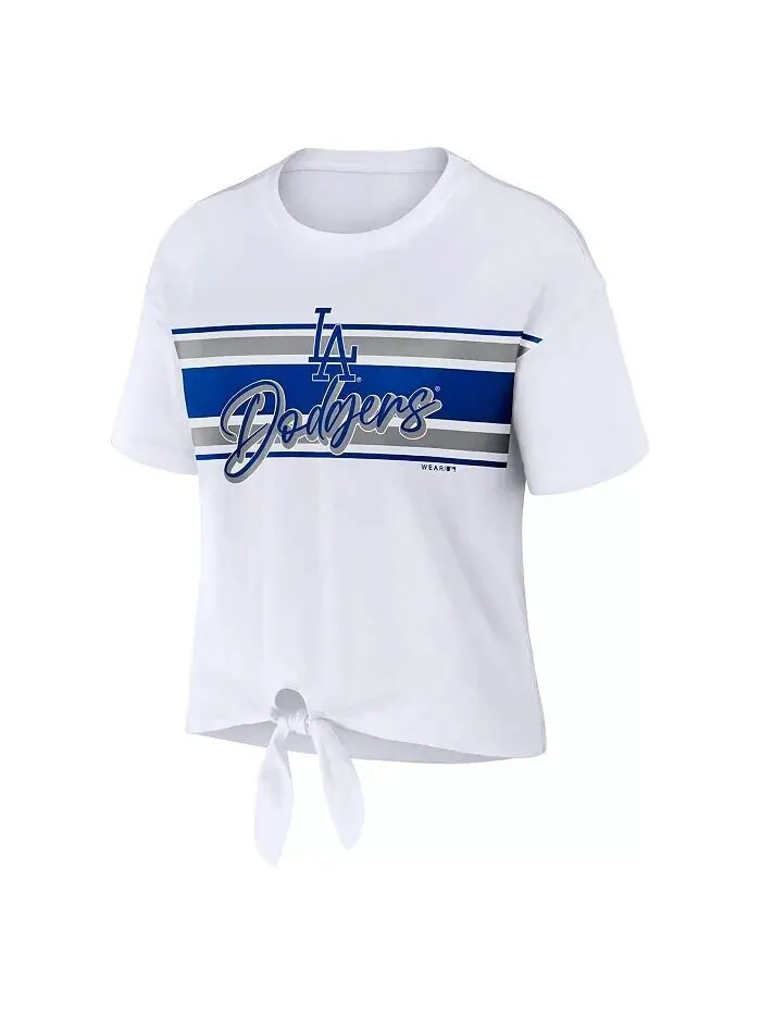 Женская белая футболка Los Angeles Dodgers с завязкой спереди Wear By Erin Andrews — изображение 2 из 3, белый