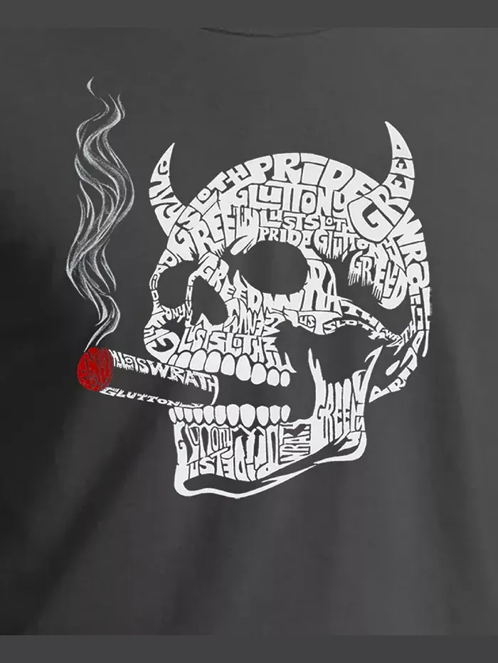 Мужская футболка 7 Deadly Sins Skull Word Art LA Pop Art — изображение 3 из 5, серый