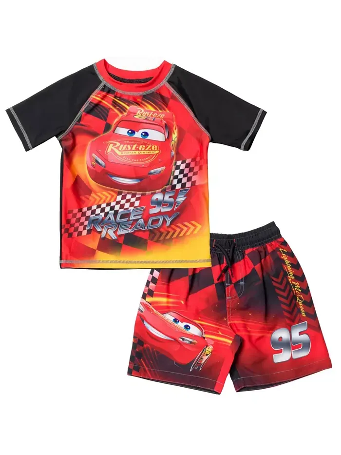 Детский комплект для плавания "Disney Pixar Lightning McQueen": рашгард и плавки Cars — изображение 1 из 7, мульти