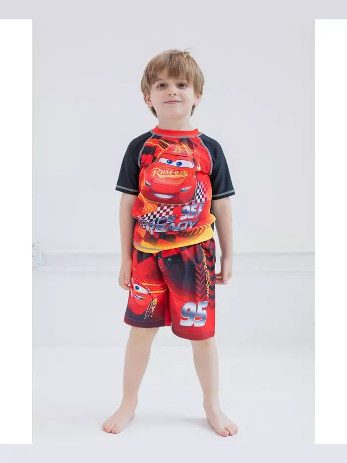 Детский комплект для плавания "Disney Pixar Lightning McQueen": рашгард и плавки Cars — изображение 2 из 7, мульти