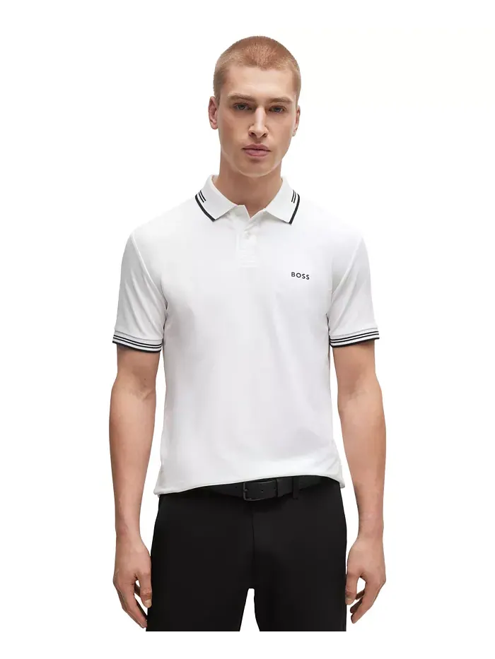 Мужская поло Slim-Fit из стрейч-хлопка Hugo Boss — изображение 1 из 4, белый