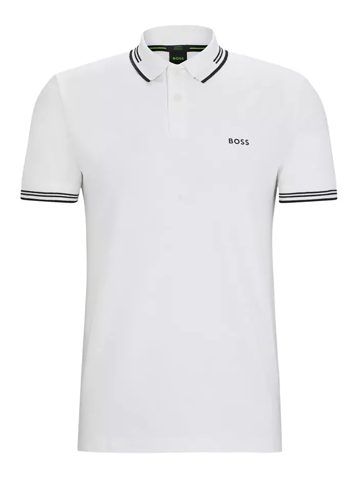 Мужская поло Slim-Fit из стрейч-хлопка Hugo Boss — изображение 2 из 4, белый