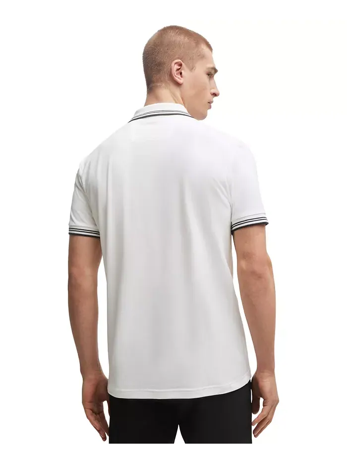 Мужская поло Slim-Fit из стрейч-хлопка Hugo Boss — изображение 3 из 4, белый
