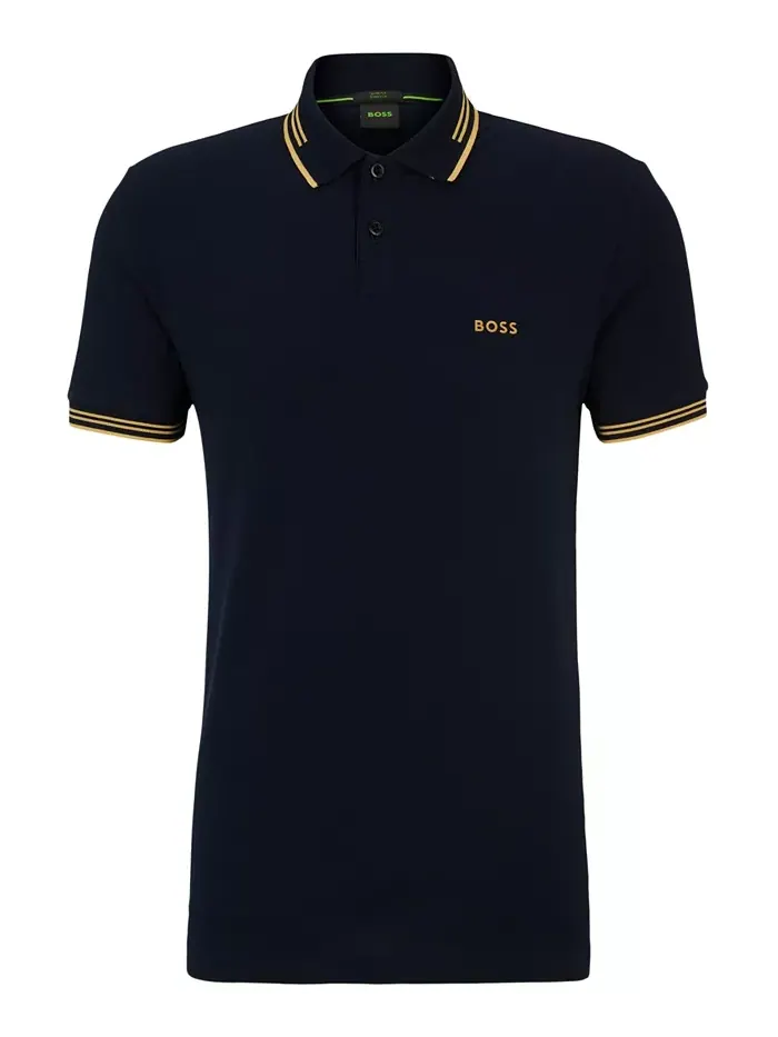 Мужская облегающая поло из хлопка с добавлением эластана Hugo Boss — изображение 2 из 4, темный синий желтый