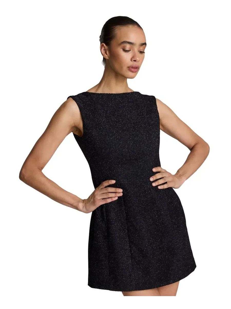 Платье мини из твида с лодочкой и открытой спиной Kenneth Cole — изображение 2 из 5, черный
